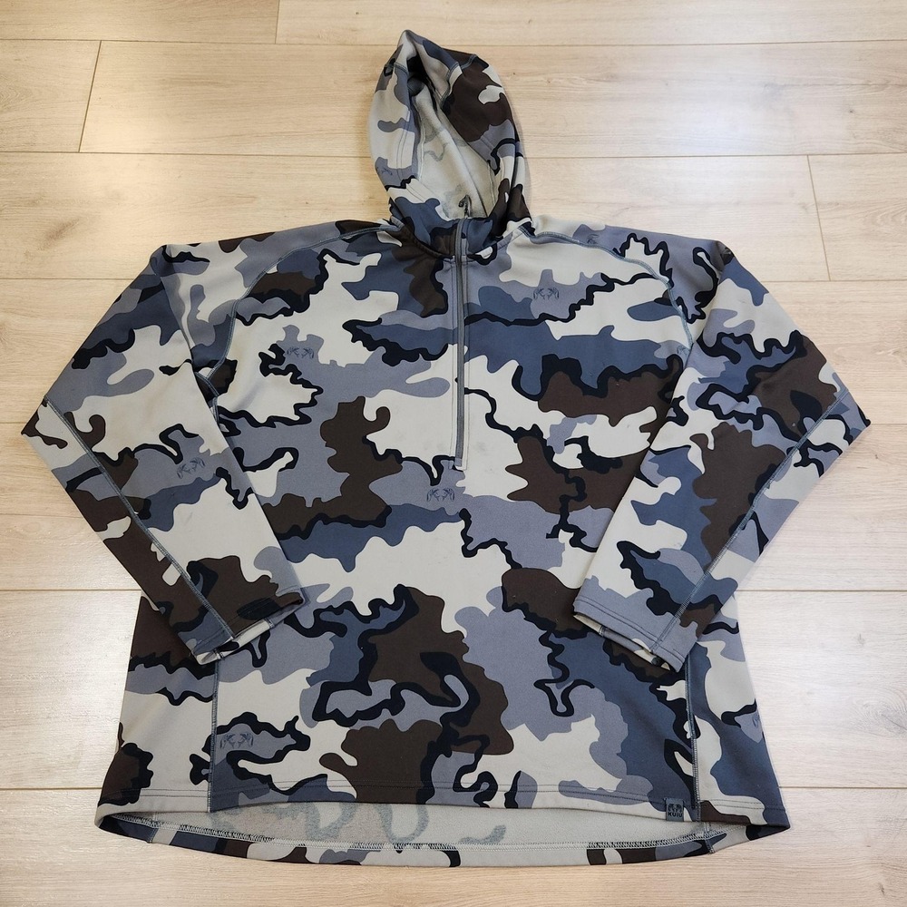 KUIU Peloton 200 Hoodie Sweatshirt Mens 3XL Gray Camo Fleece 1/4 Zip Hunting